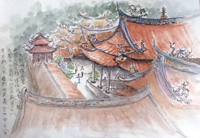 史瑛水彩画作大龙峒保安宫