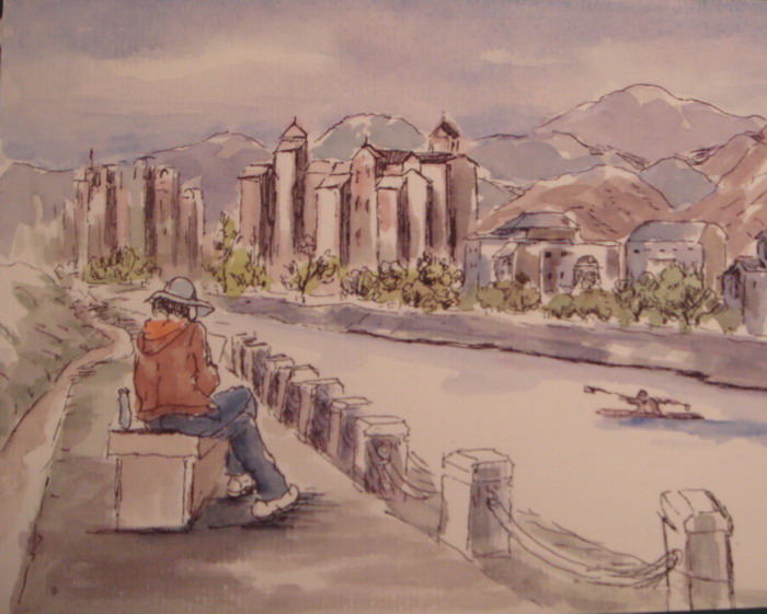 自画像于后院/史瑛行旅速写
